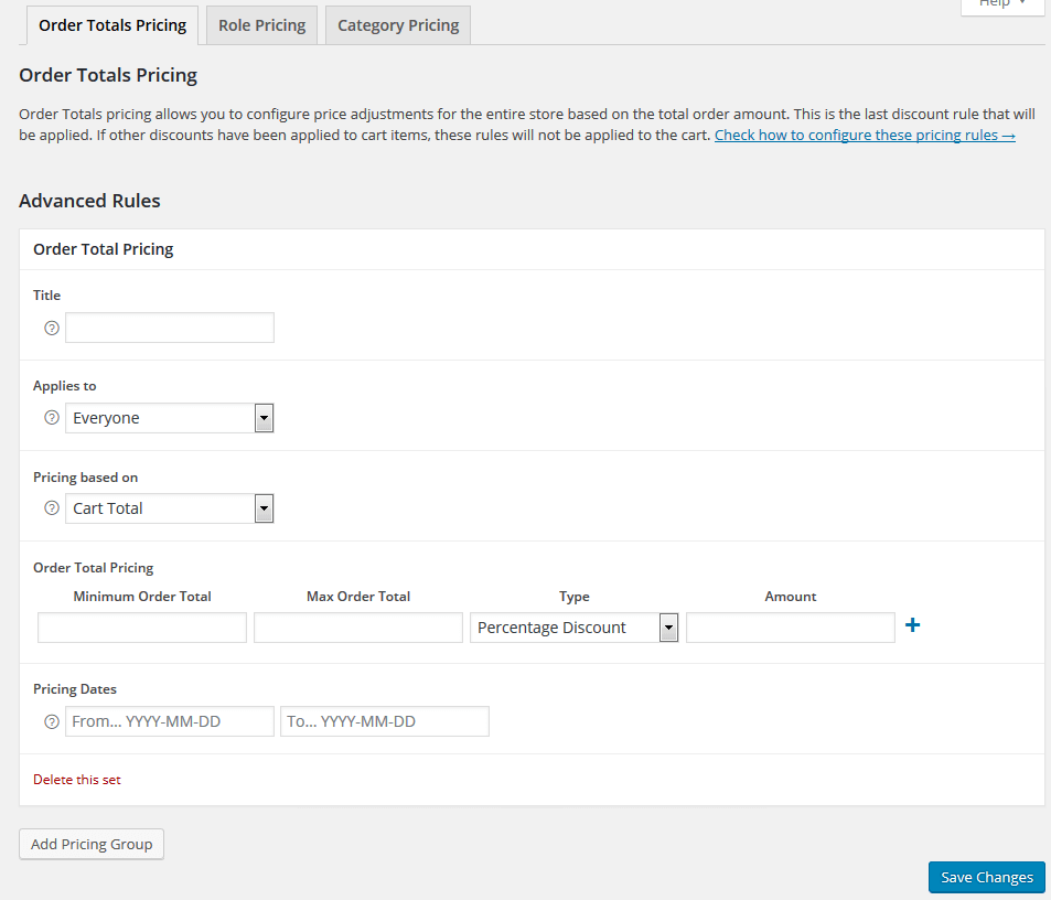 Order Totals Pricing Settings
