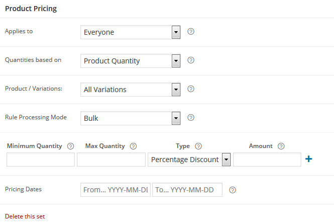 Product Pricing Settings