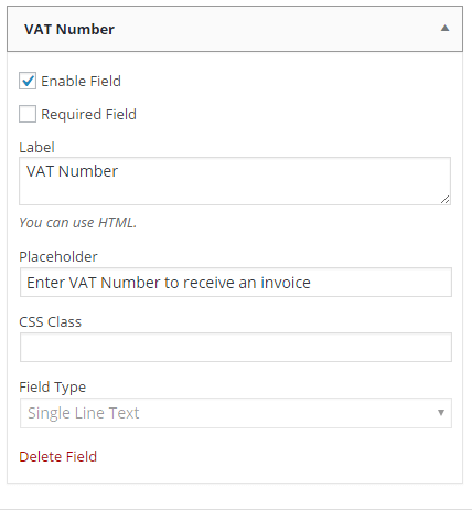 Flexible checkout fields VAT Number