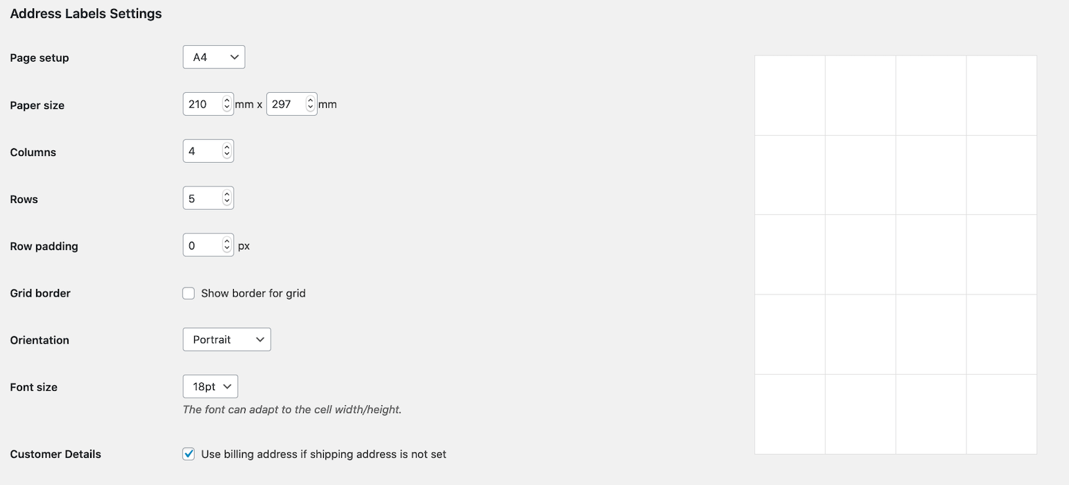 Settings of WooCommerce Address Label to print