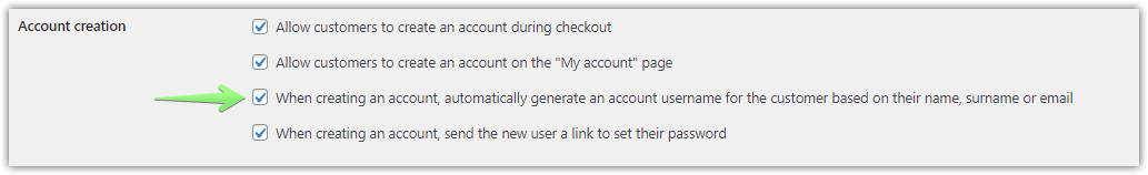 WooCommerce customer accounts settings