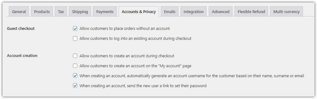 Accounts and Privacy tab