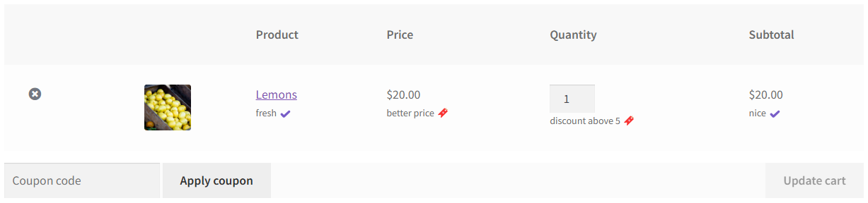 WooCommerce filters for products in the cart