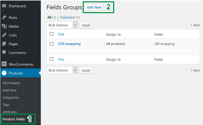 Product Fields - Add new