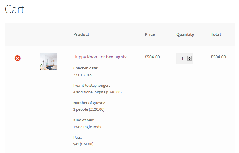 WooCommerce Bookings Alternative - cart page