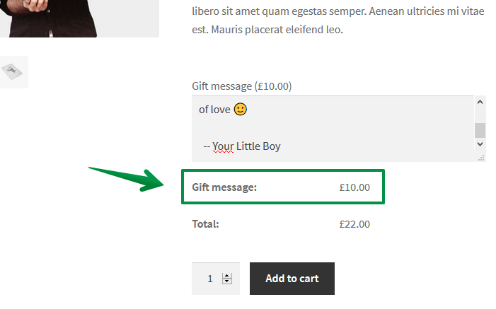 Gift message on the product page - paid option