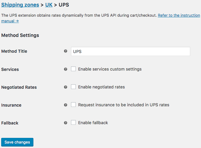 WooCommerce UPS - shipping method settings