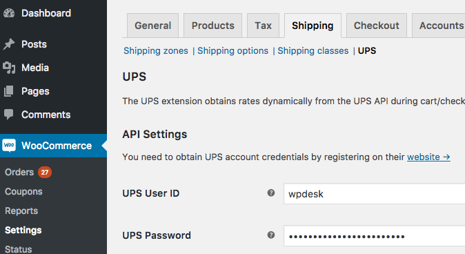 WooCommerce UPS - settings