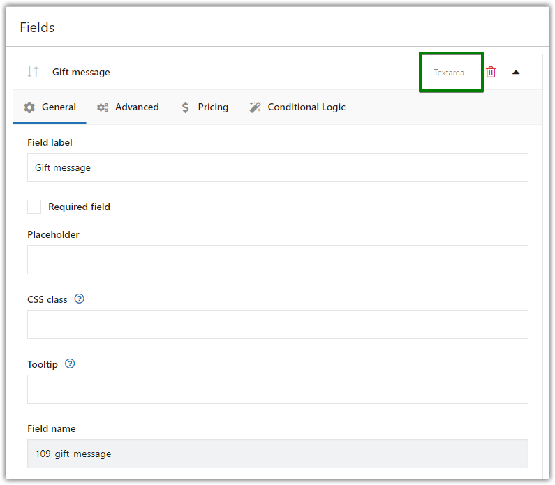 Text area configuration in the Flexible Product Fields plugin