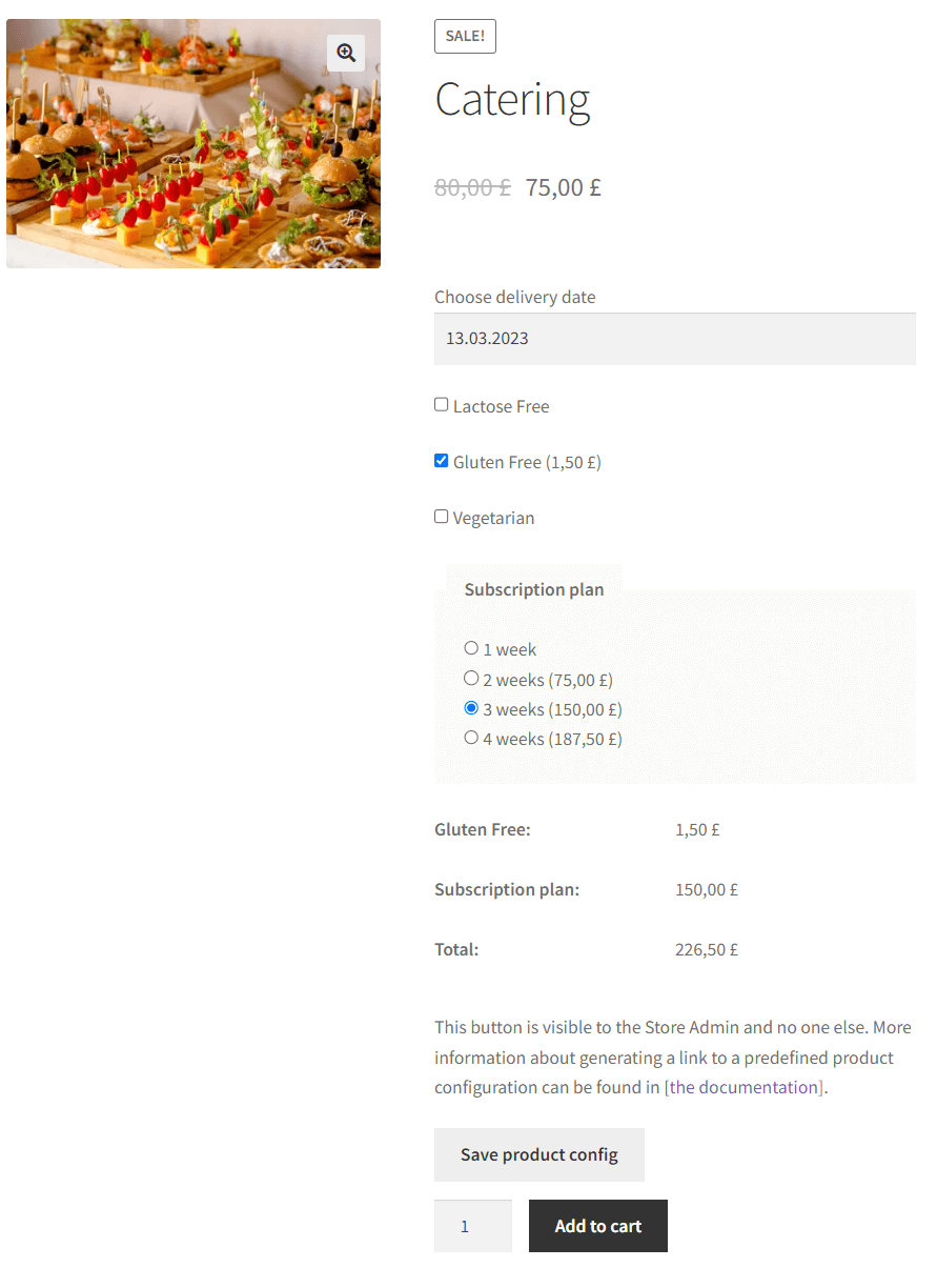 WooCommerce food plugin configured