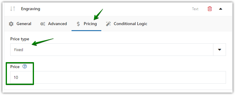 WooCommerce Product Engraving - price settings