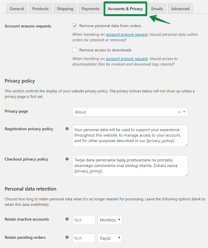 Accounts & Privacy - Settings