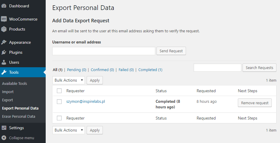 Export personal data