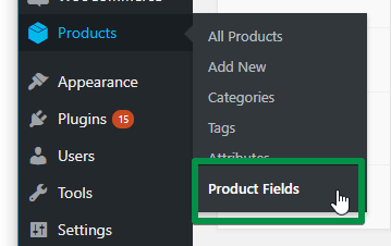 Product Fields in menu