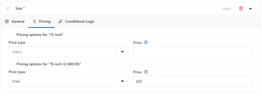 Adding extra pricing (Flexible Product Fields PRO)
