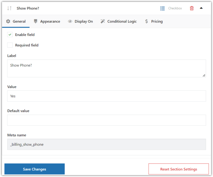 flexible checkout fields checkbox field