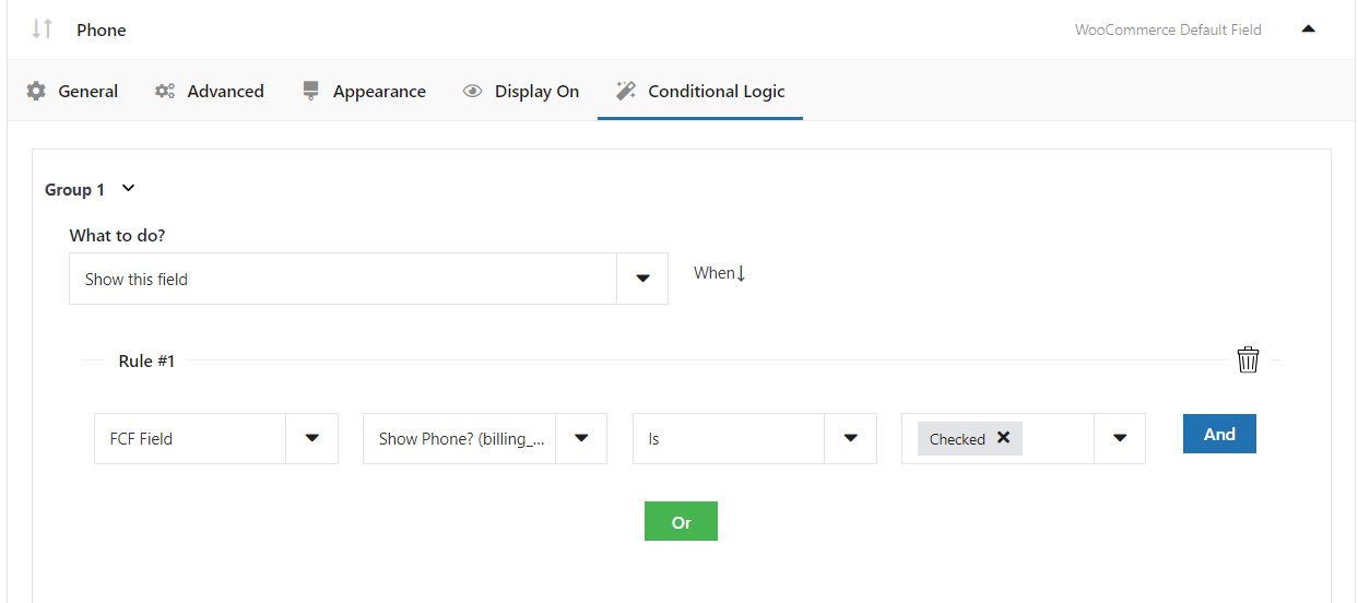 WooCommerce checkout field editor conditional