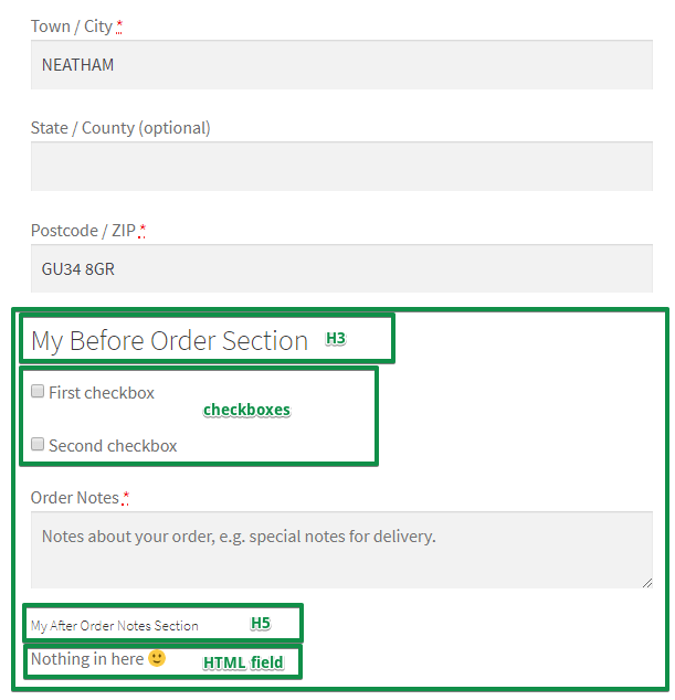 Checkout Notes for WooCommerce order form - Example