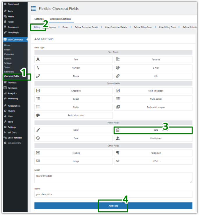 WooCommerce Date Picker: add a new field