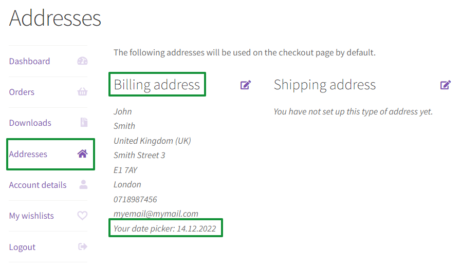woocommerce date time picker in my account