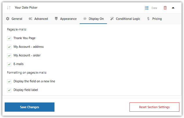 Your WooCommerce Delivery DatePicker field : Display On