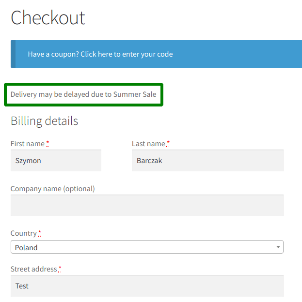 WooCommerce Checkout Message