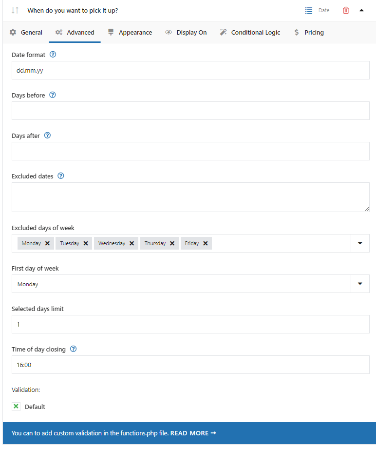 Settings for WooCommerce delivery time