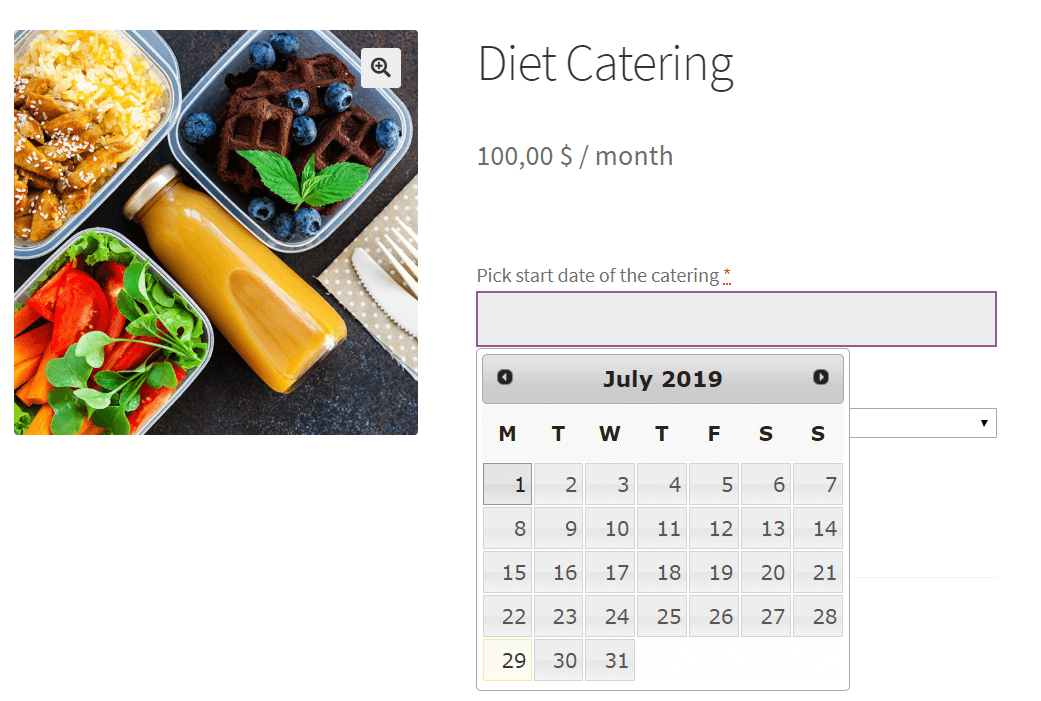 Date field in diet catering example