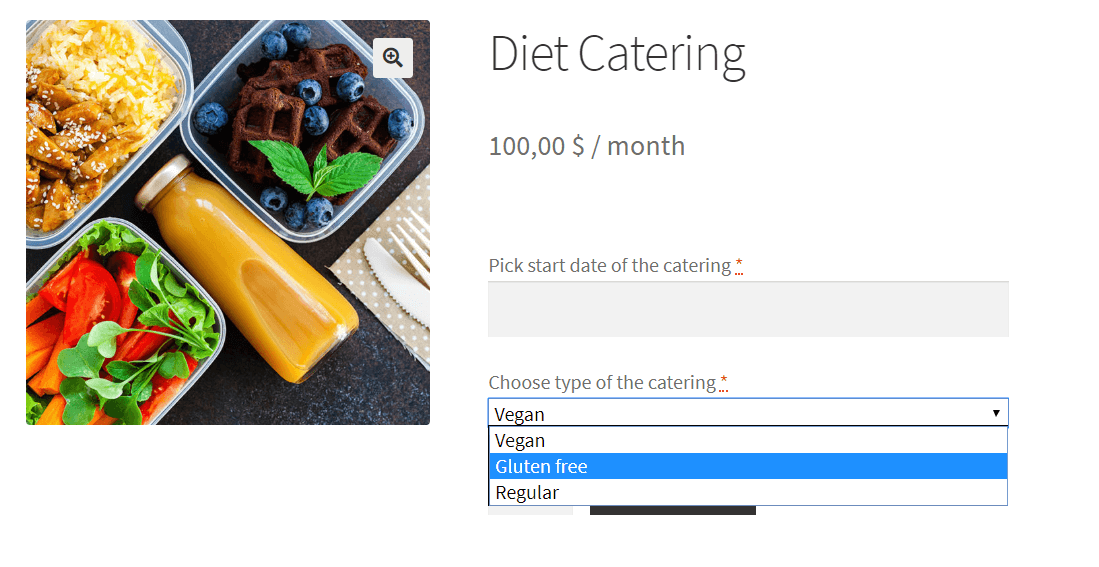 Select field in diet catering example