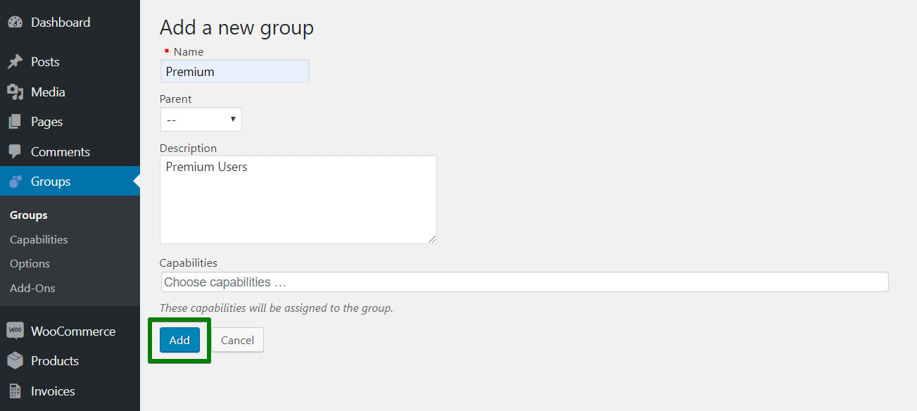 add new group in WooCommerce