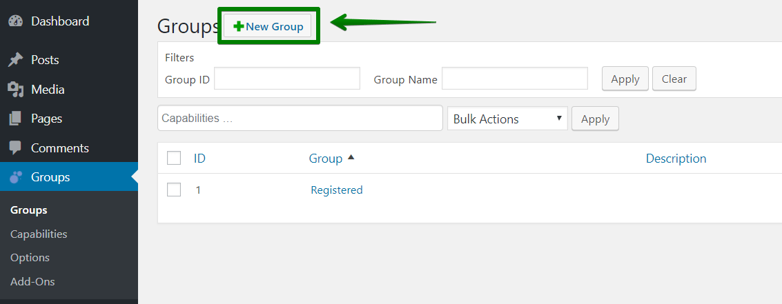 new group button in WooCommerce