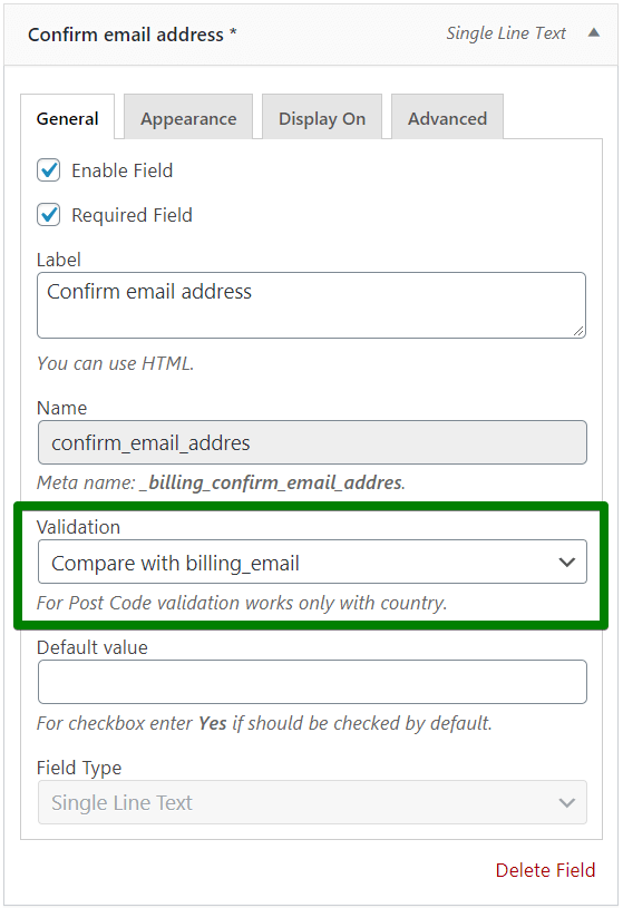 custom email address validation