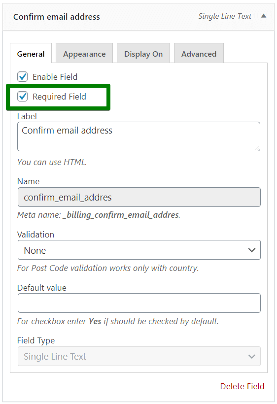Required custom checkout field
