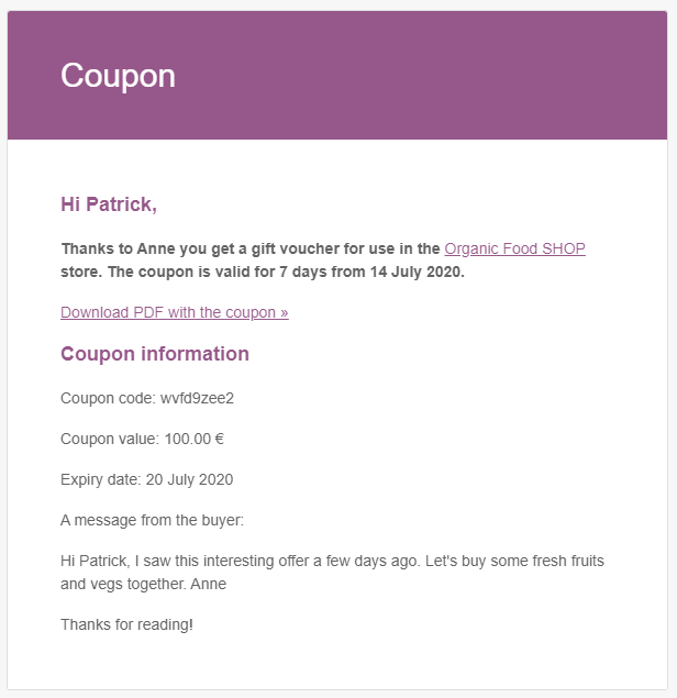 Received Coupon Message with Gift Card in WooCommerce Mail