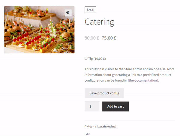Restaurant for WooCommerce: tip on the product page