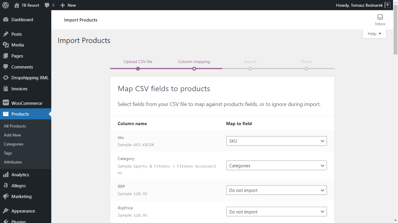 Woocommerce store product import