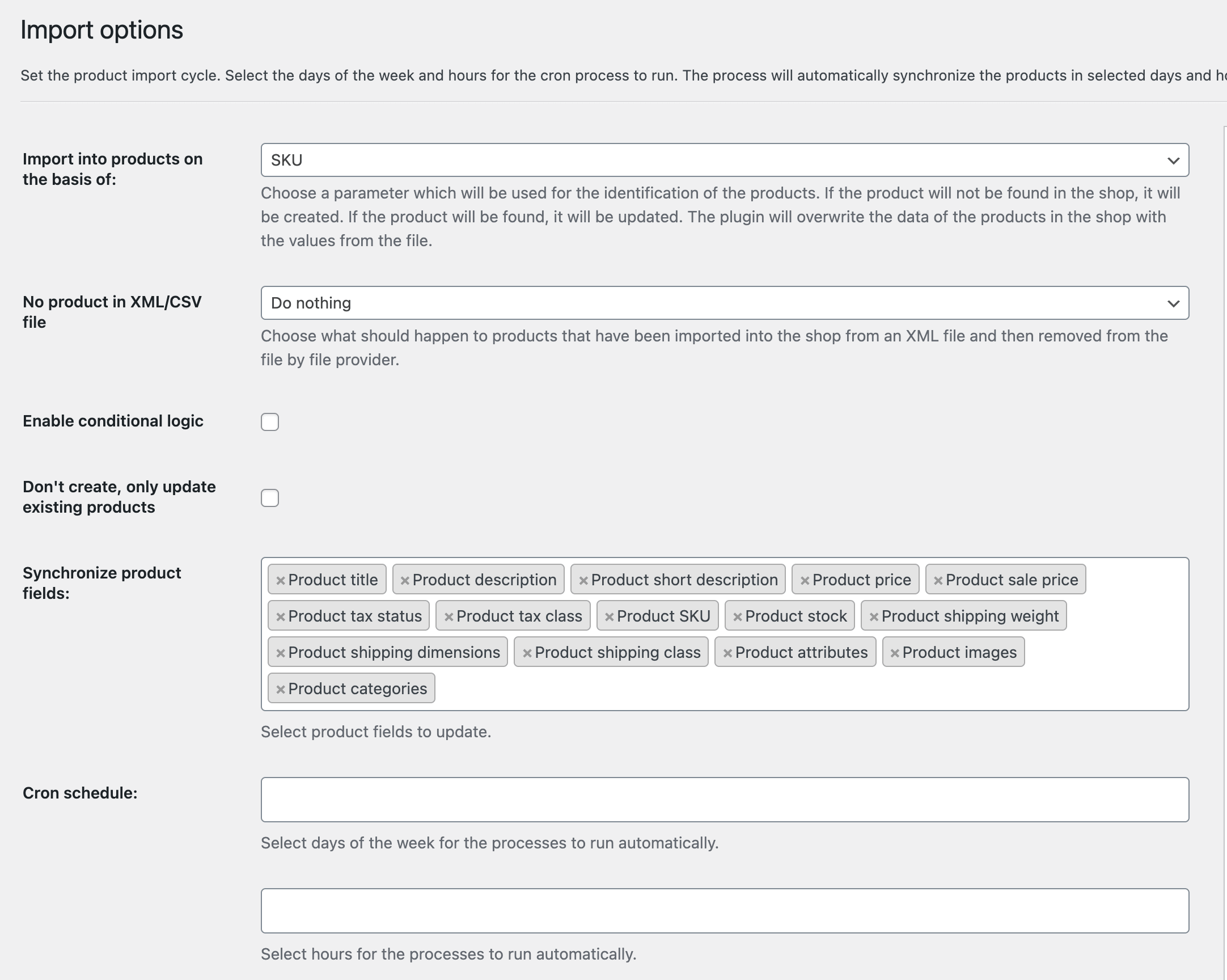 Dropshipping XML WooCommerce plugin options