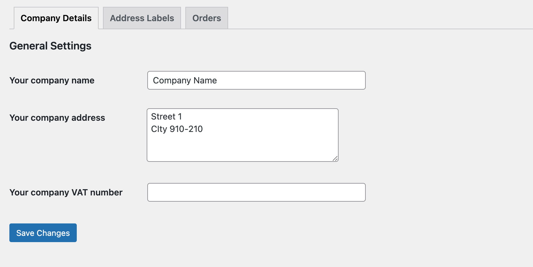 Add company details in the plugin settings