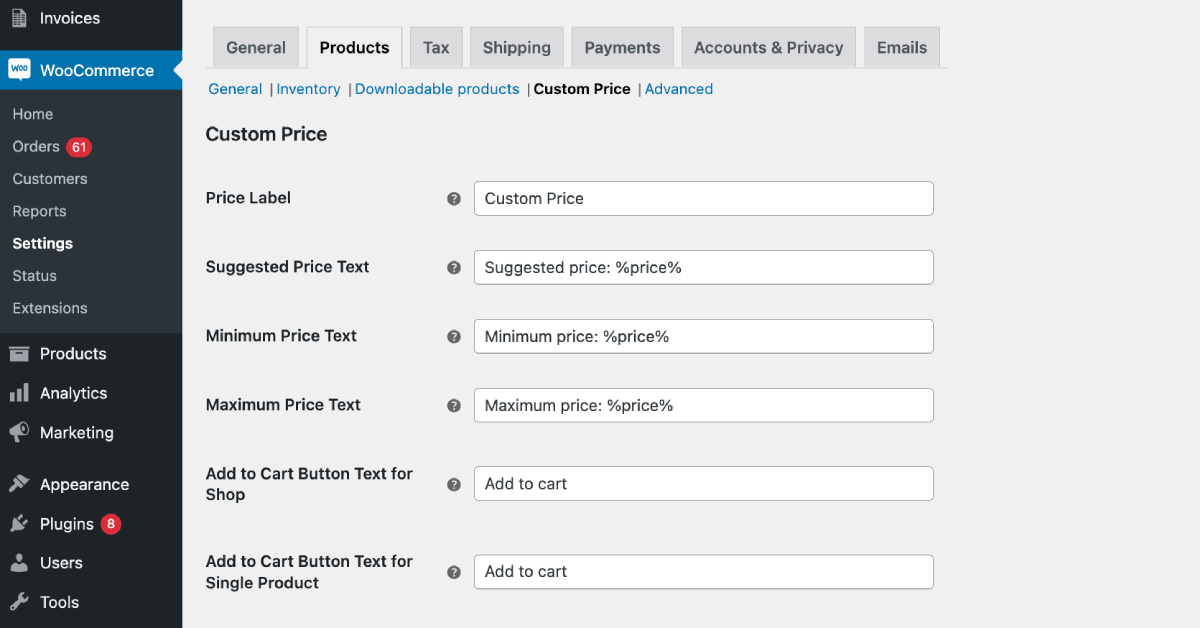 Custom Price for WooCommerce - labels edition