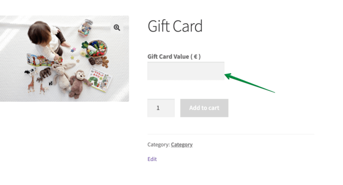 Gift card with custom price based on user input