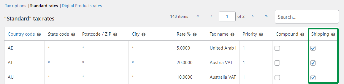 WooCommerce Shipping in Tax Rate Settings