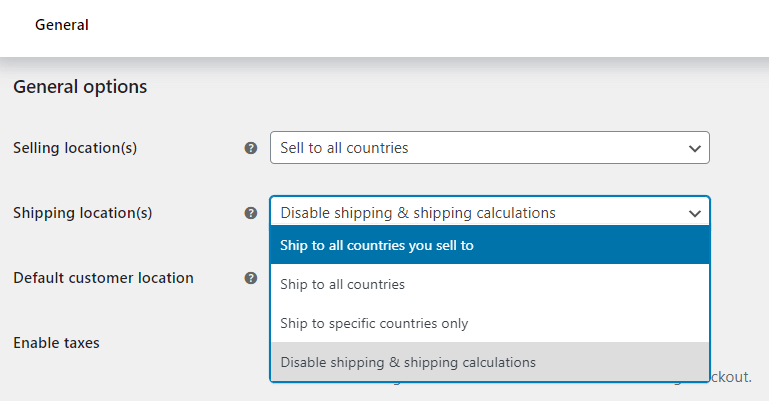 WooCommerce - Shipping Locations options