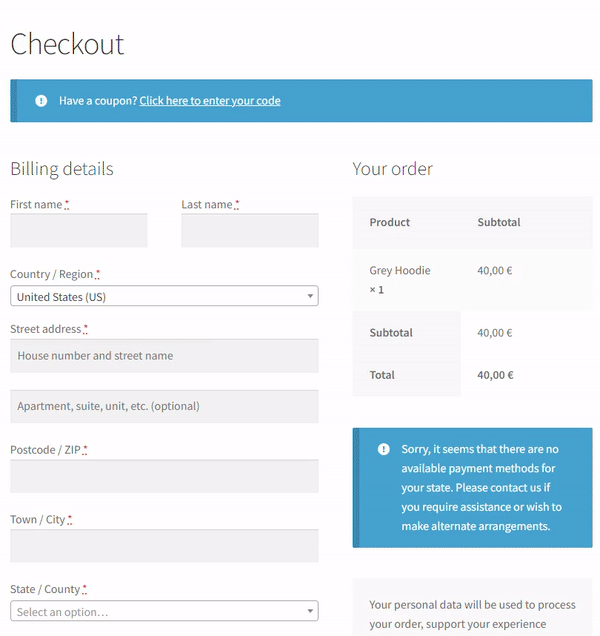 Free checkout page WooCommerce