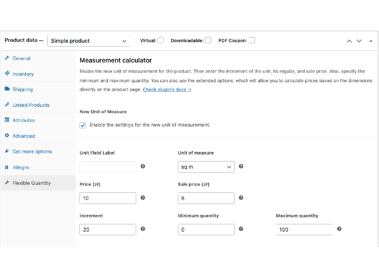 Flexible Quantity - New unit of measure for WooCommerce products - Increment settings