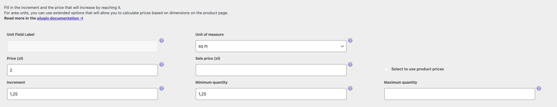 Flexible Quantity Calculator for WooCommerce - unit label settings