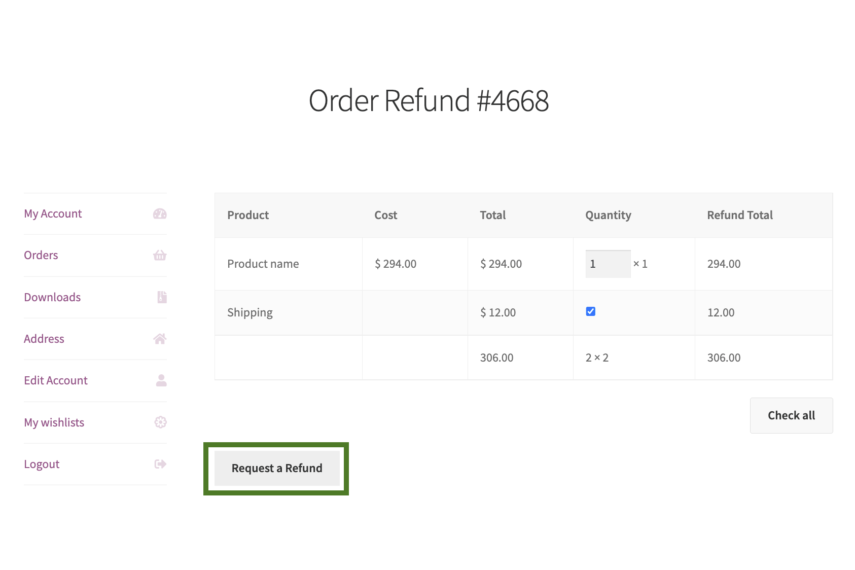 Flexible Refund and Return Order for WooCommerce - My Account