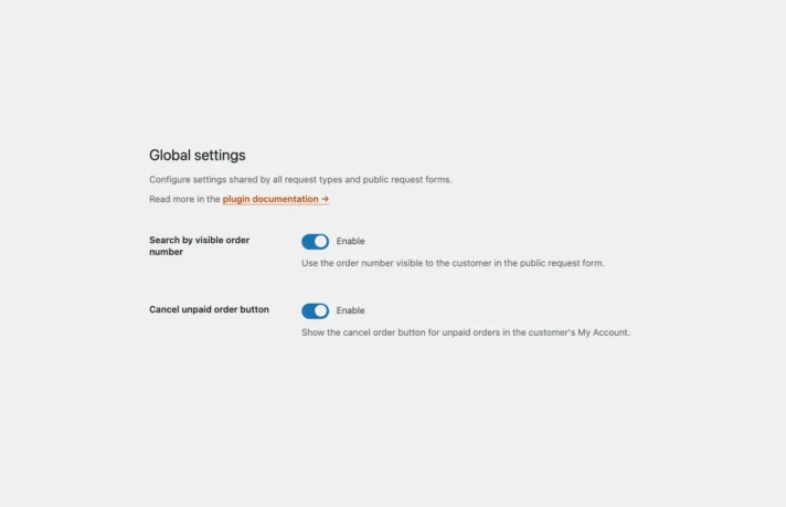 Global settings shared across all request forms in Flexible Refund