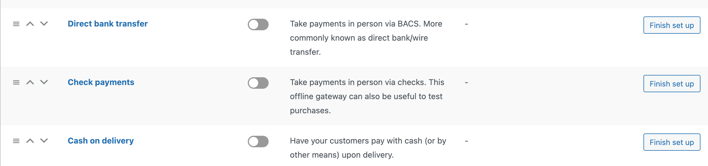 Default payment methods woo commerce