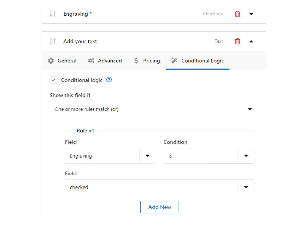 Flexible Product Page conditional logic settings