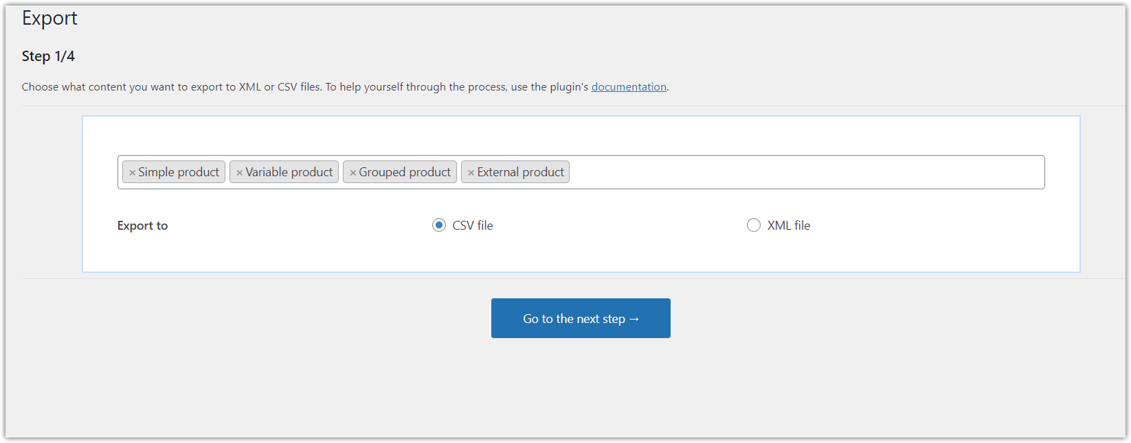 Exporting products with a plugin